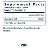Vital Nutrients Lipoic Acid 300 mg, etiqueta clara y legible para revisar ingredientes clave.