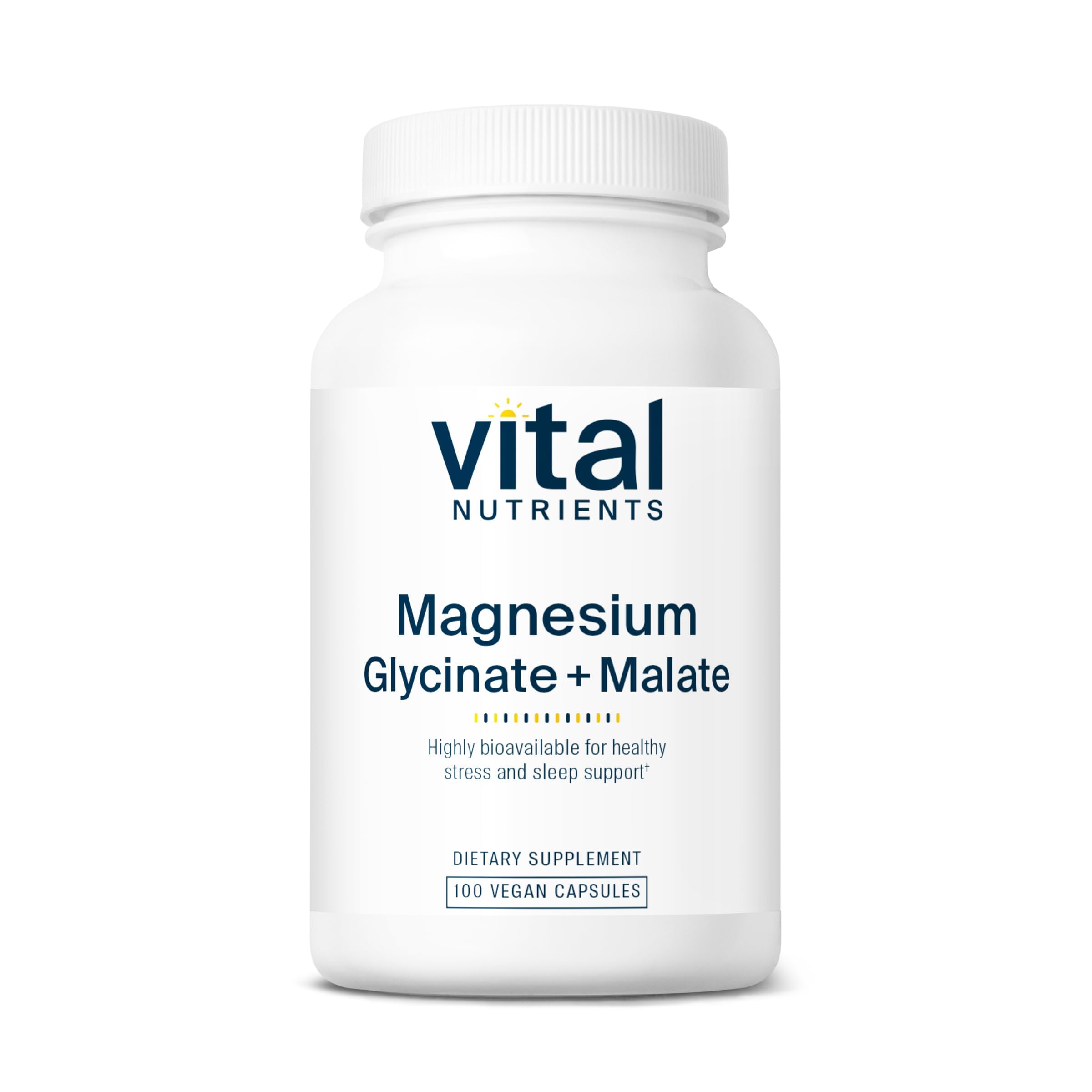 Vital Nutrients magnesio glicinato malato en botella, favorece la relajación diaria
