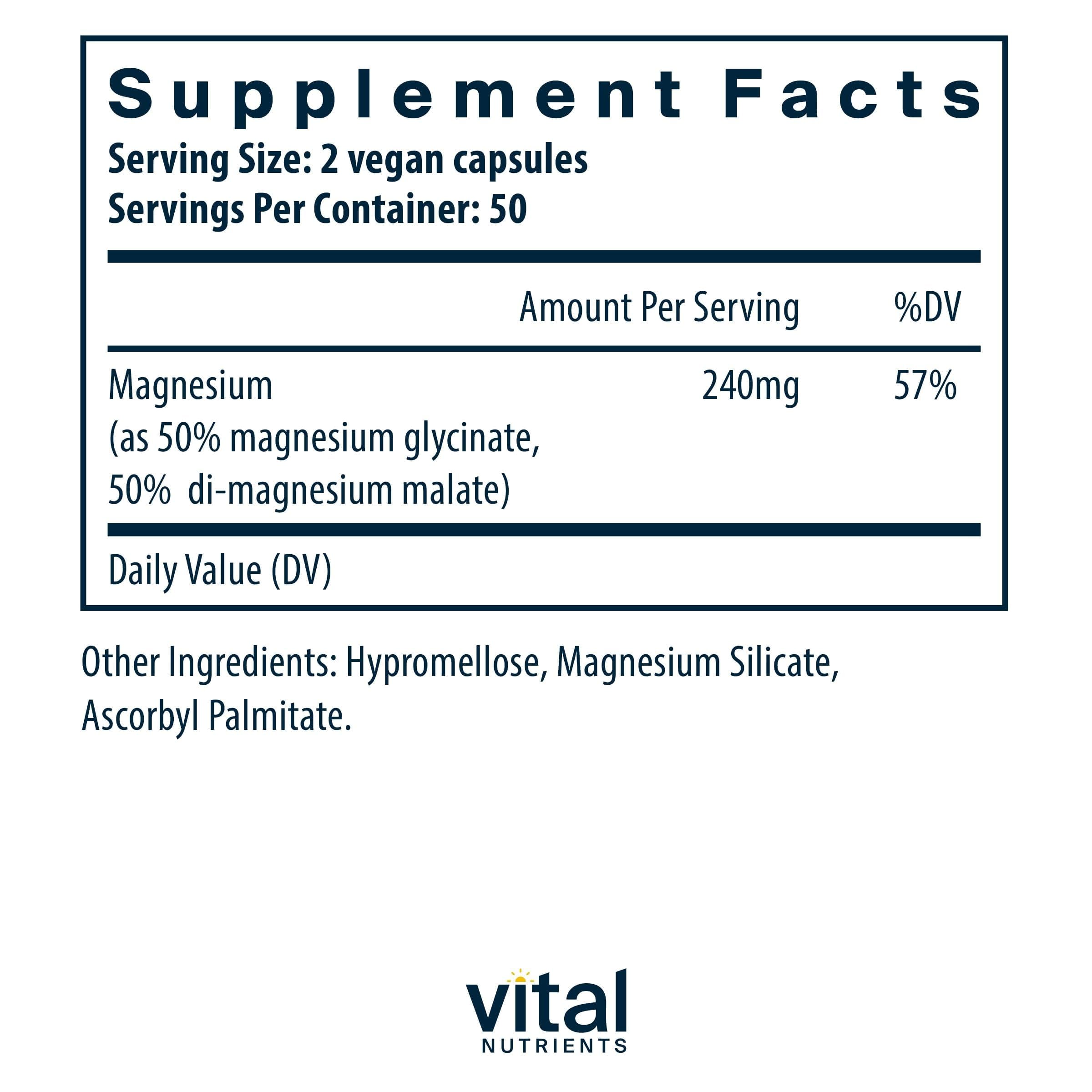 Vital Nutrients cápsulas de magnesio glicinato malato, absorbción suave