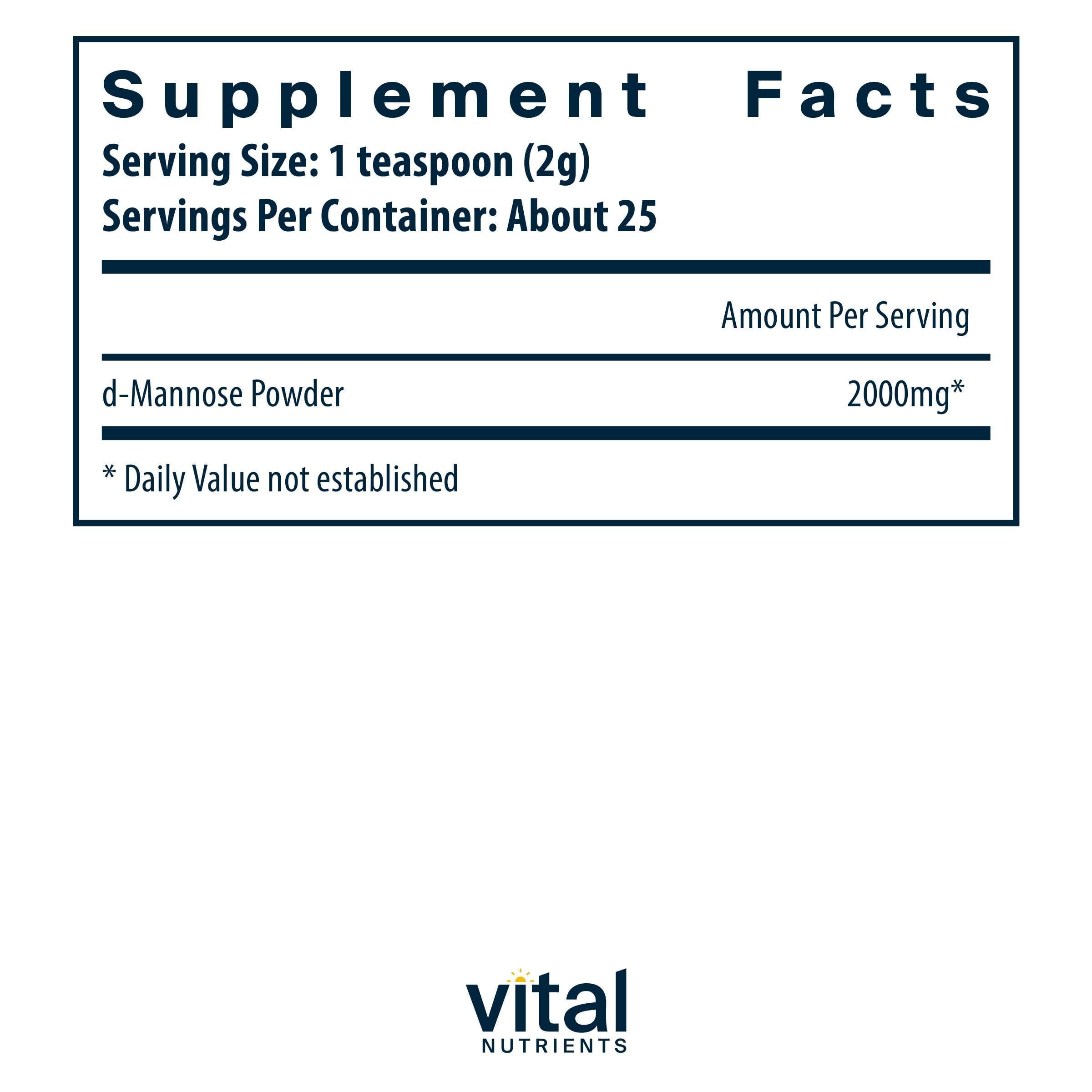 Vital Nutrients Mannosa frasco vegan, fórmula limpia