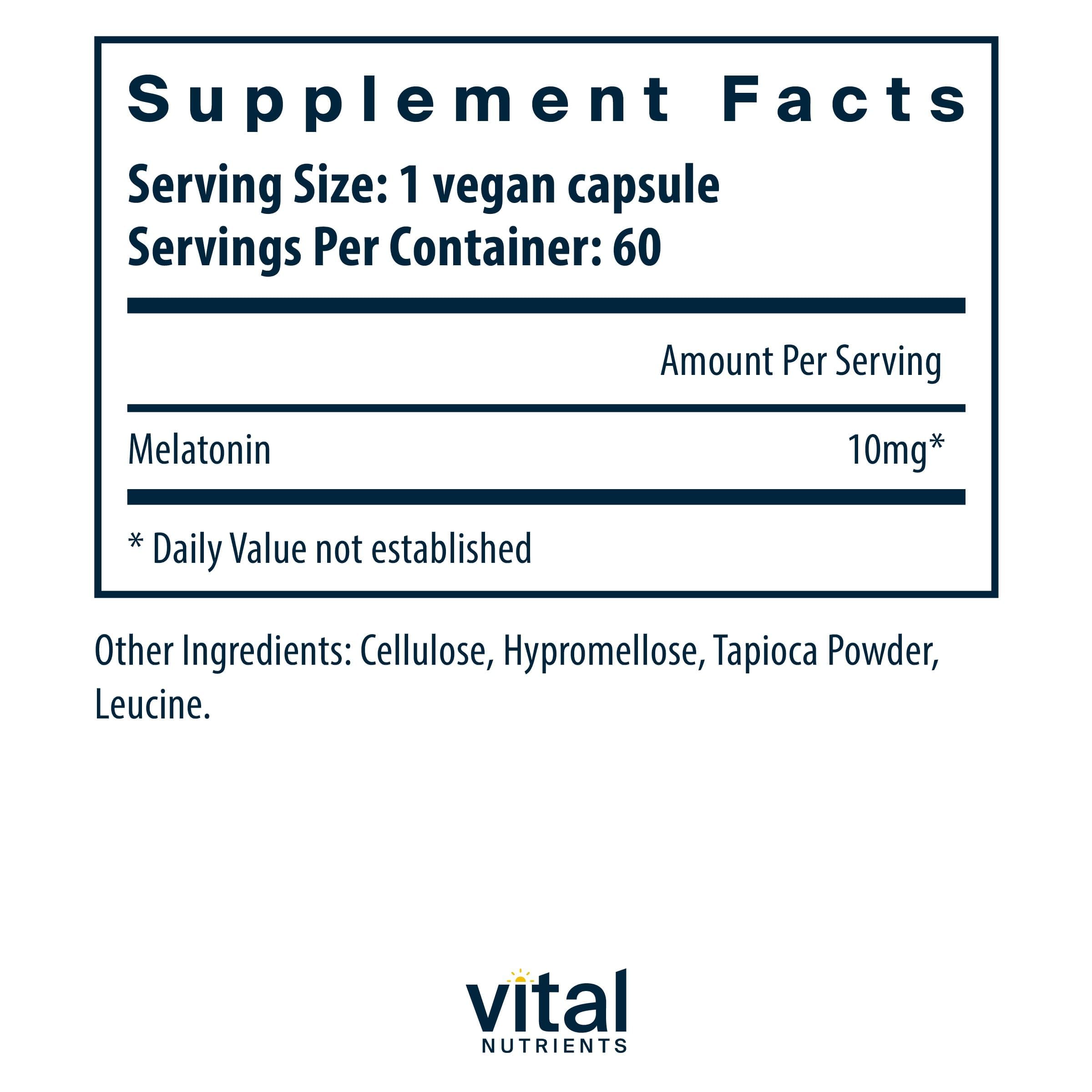 Melatonina Vital Nutrients en cápsulas para rutina nocturna y descanso.