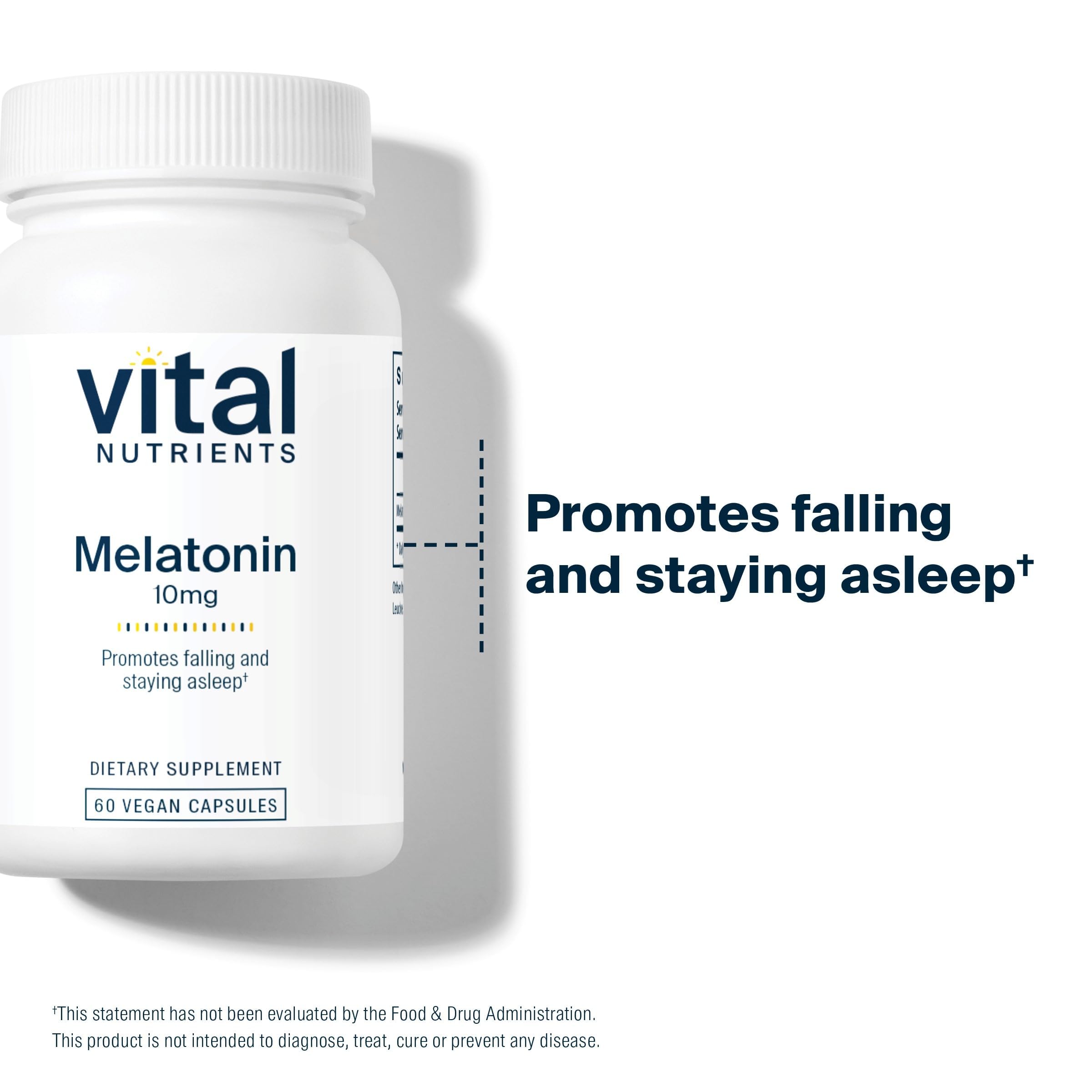 Cápsulas de melatonina Vital Nutrients para rutina nocturna y sueño reparador.
