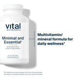 Etiqueta frontal de Vital Nutrients Minimal y Esencial con lista de nutrientes.