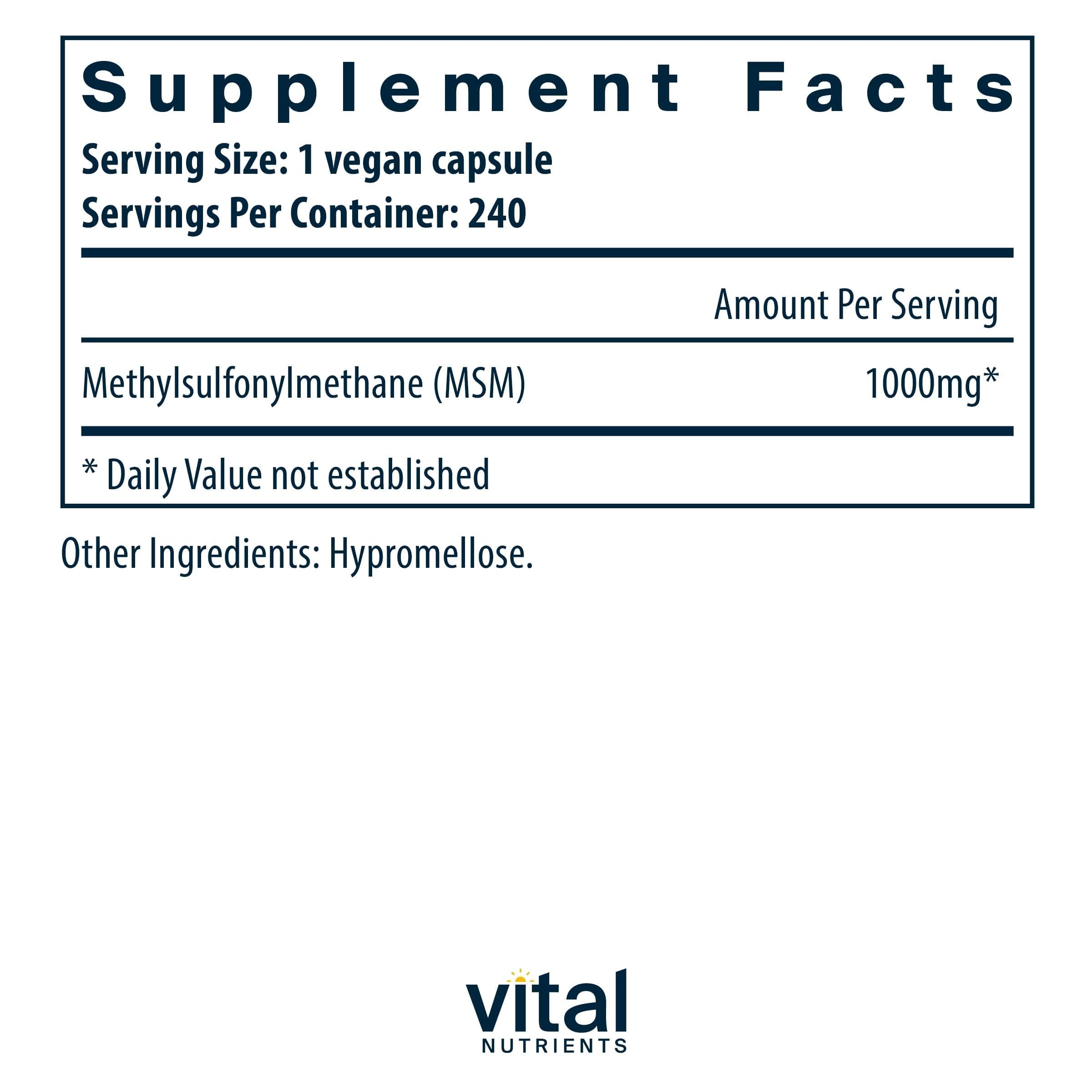 Cápsulas MSM 1000mg de Vital Nutrients para uso diario