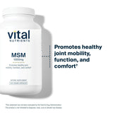 Etiqueta de Vital Nutrients MSM 1000mg libre de gluten, soja y lácteos