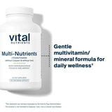 Vital Nutrients Multi-Nutrients cápsulas dentro del bote, tamaño y color visibles