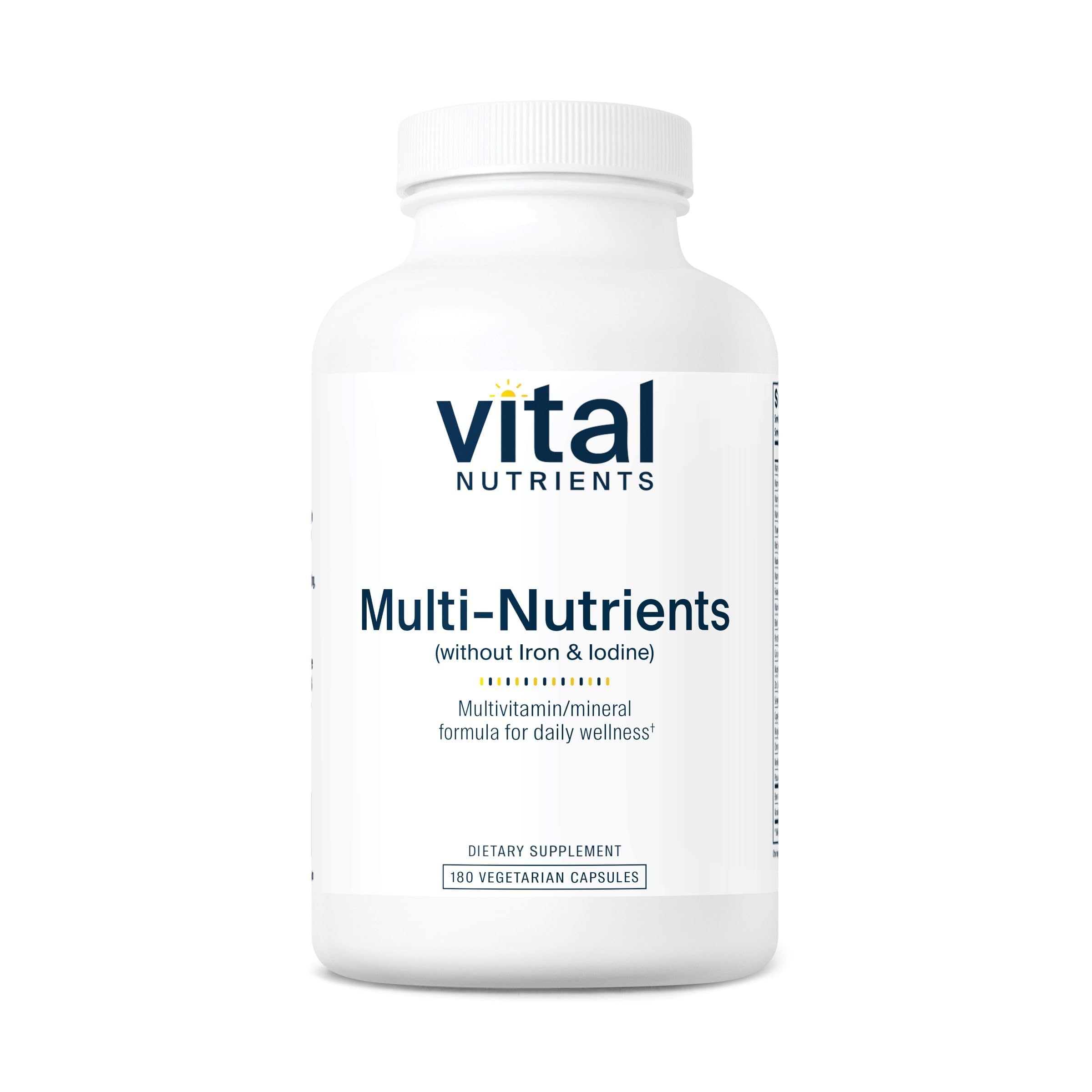 Vital Nutrients Multi-Nutrients, botella de cápsulas, soporte diario para salud general.
