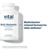 Vital Nutrients Multi-Nutrients, etiqueta frontal clara para información de pureza y potencia.