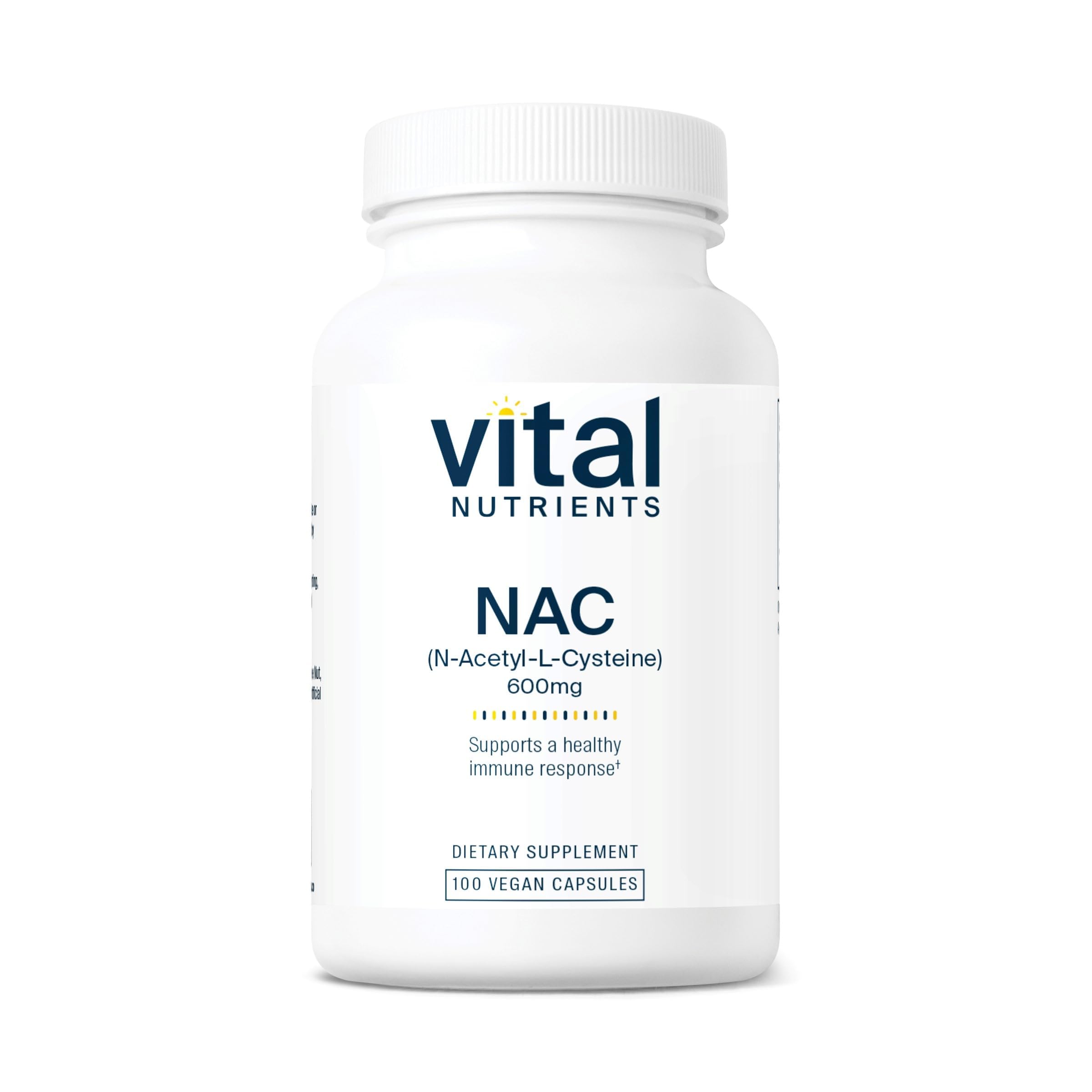 Vital Nutrients NAC 600mg, botella con cápsulas para apoyo antioxidante diario