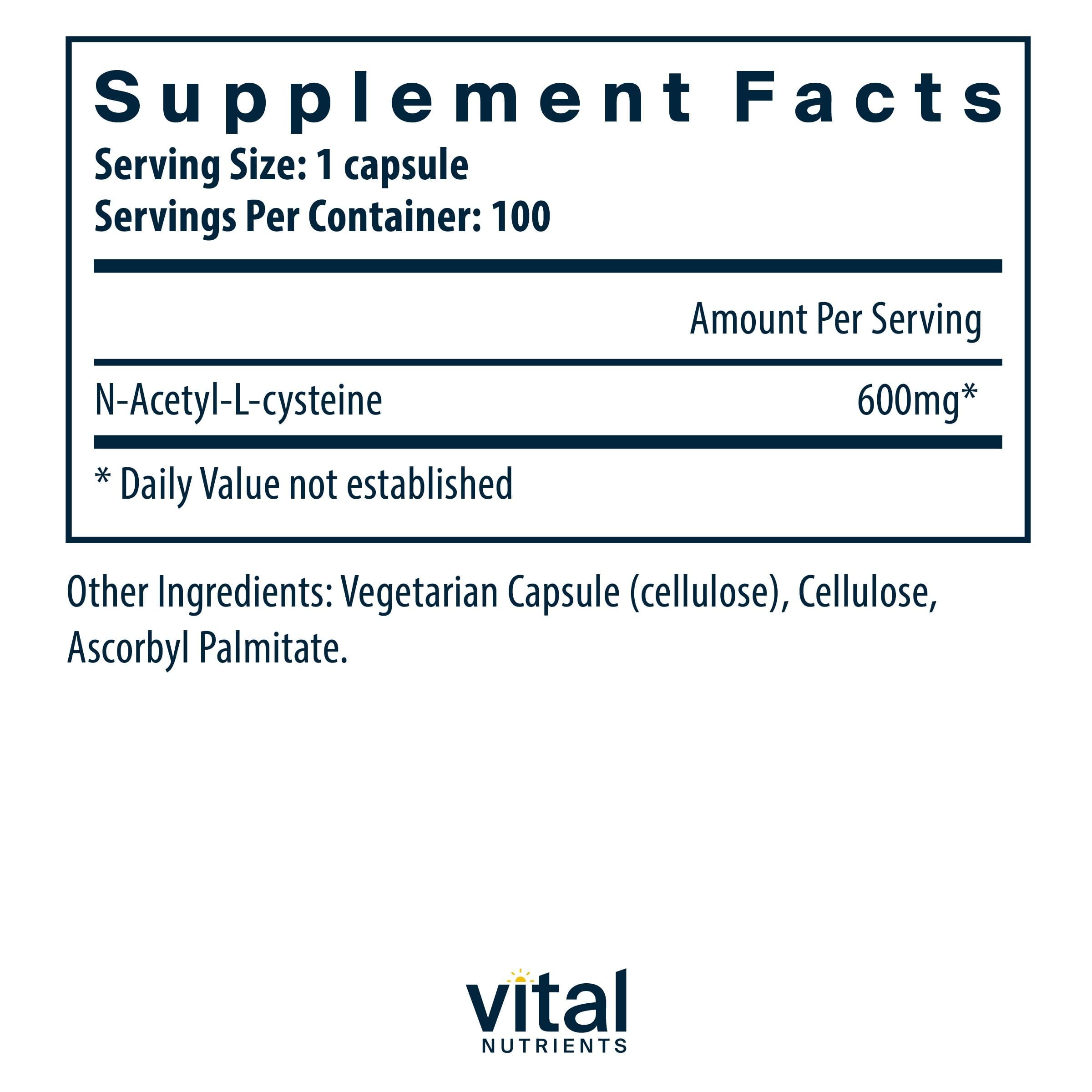 Vital Nutrients NAC 600mg, cápsulas fáciles de tragar para salud general