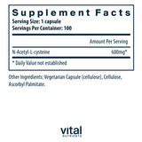 Vital Nutrients NAC 600mg, cápsulas fáciles de tragar para salud general