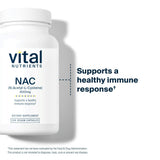 Vital Nutrients NAC 600mg, etiqueta frontal mostrando beneficio para cuidado respiratorio
