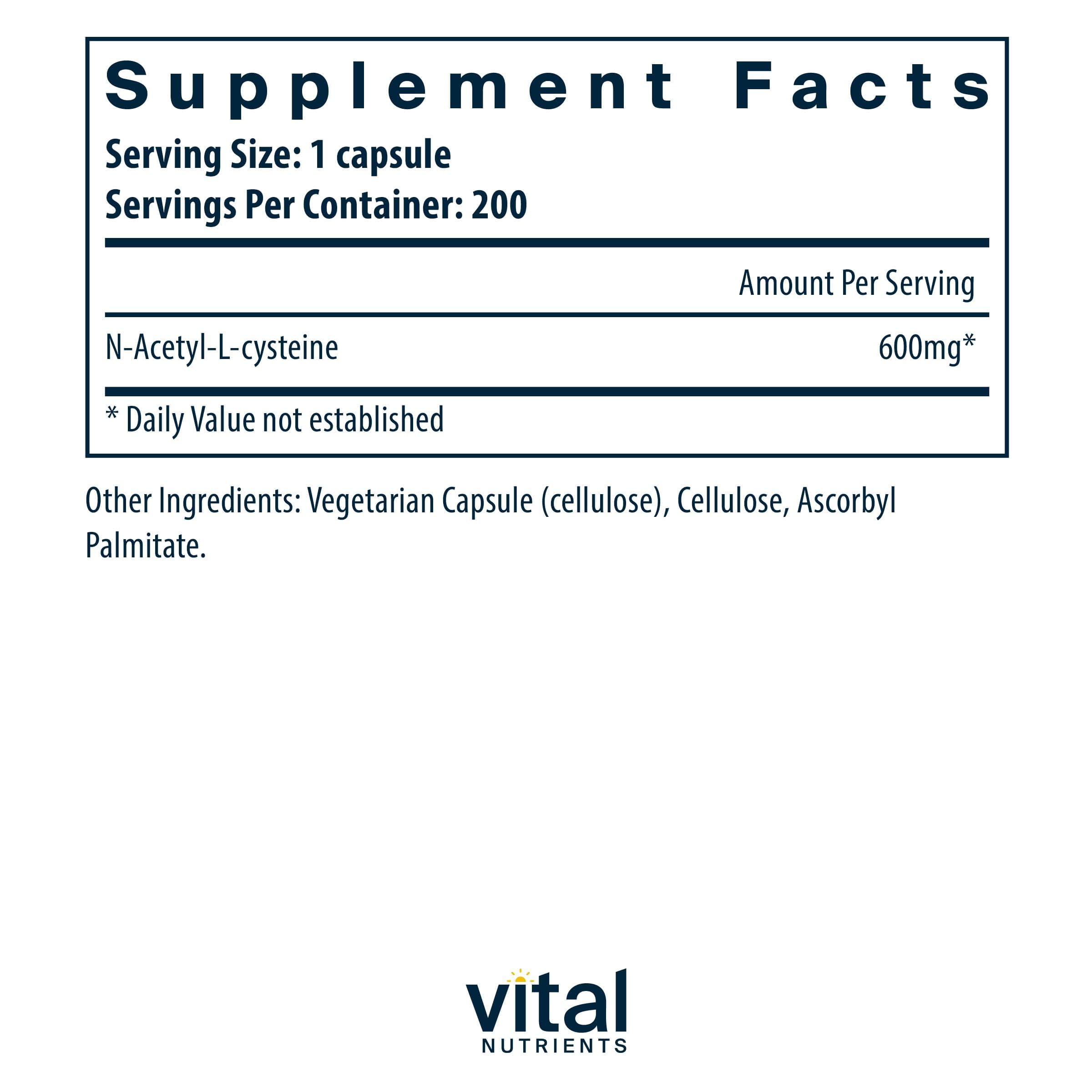 Vital Nutrients NAC: primer plano de cápsulas para salud antioxidante