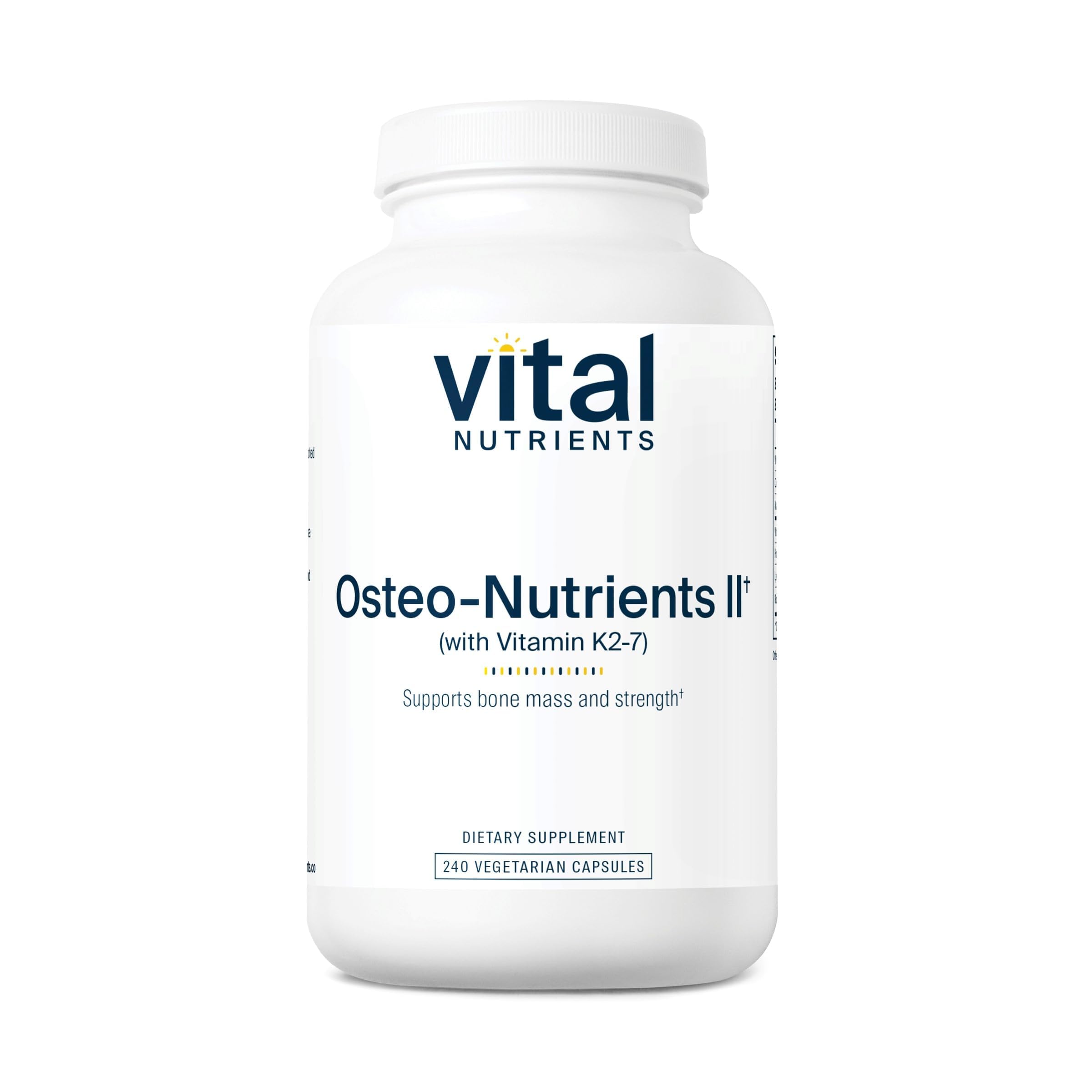 Vital Nutrients Osteo-Nutrients II, botella frontal: respaldo práctico para huesos fuertes