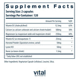 Vital Nutrients Osteo-Nutrients II, etiqueta detalle: fórmula limpia y vegetariana