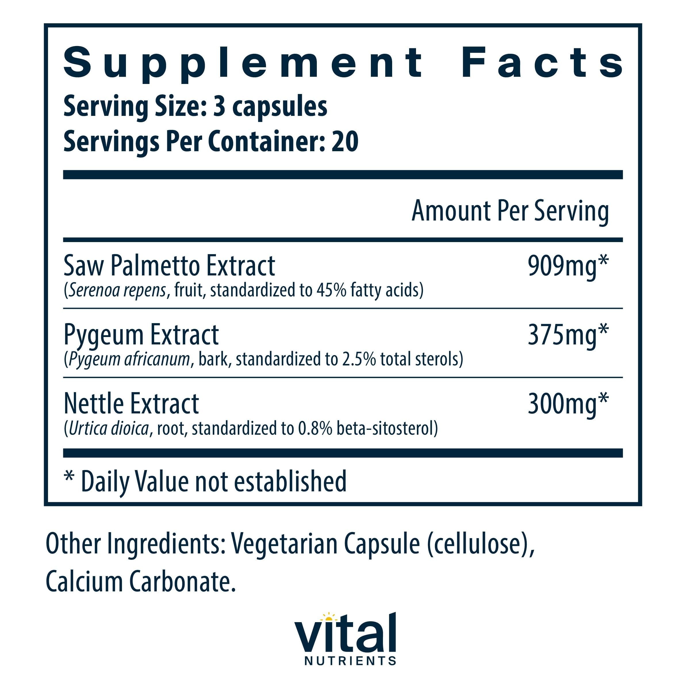 cápsulas de Vital Nutrients con palma enana, pygeum y ortiga