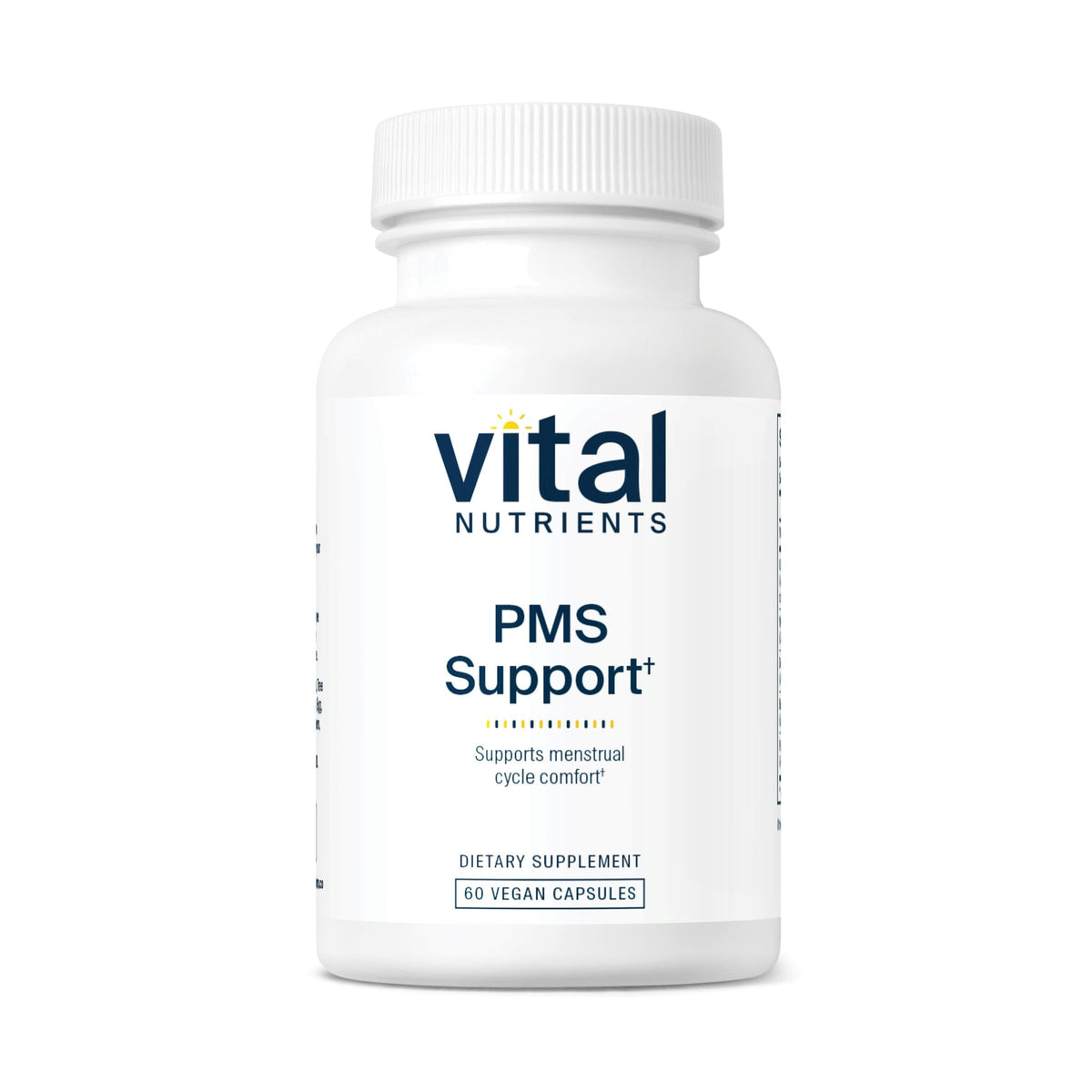 Vital Nutrients PMS Support, botella frontal, apoyo al bienestar premenstrual.
