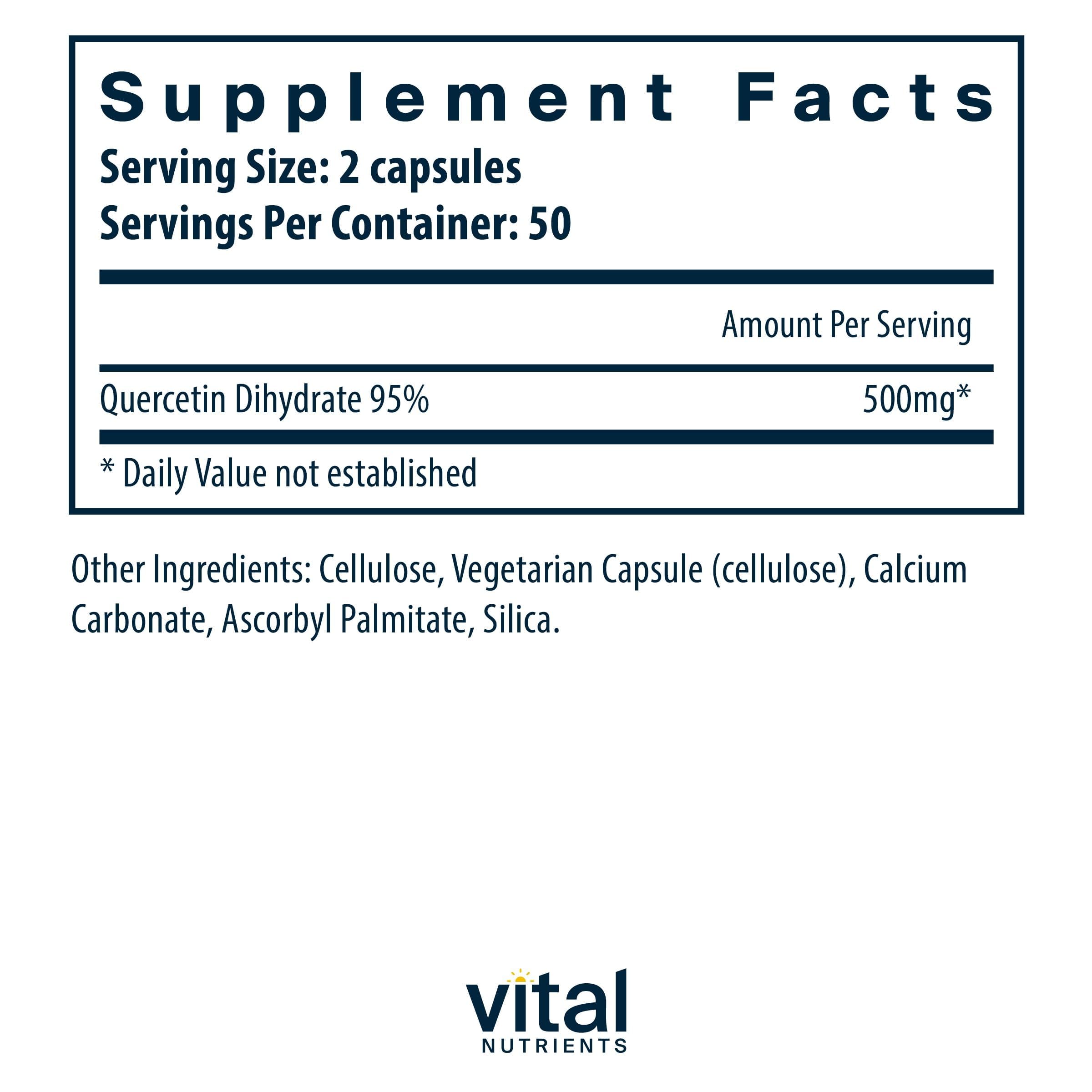 Cápsulas de Quercetina Vital Nutrients para uso diario saludable.