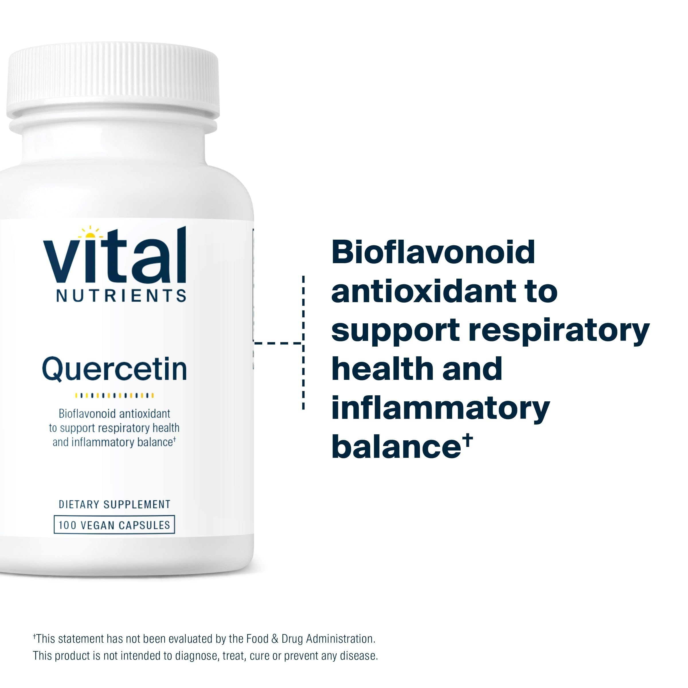 Quercetina Vital Nutrients en etiqueta frontal facilita revisar ingredientes.