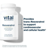 Vital Nutrients Resveratrol etiqueta frontal, garantía de pureza y potencia antioxidante