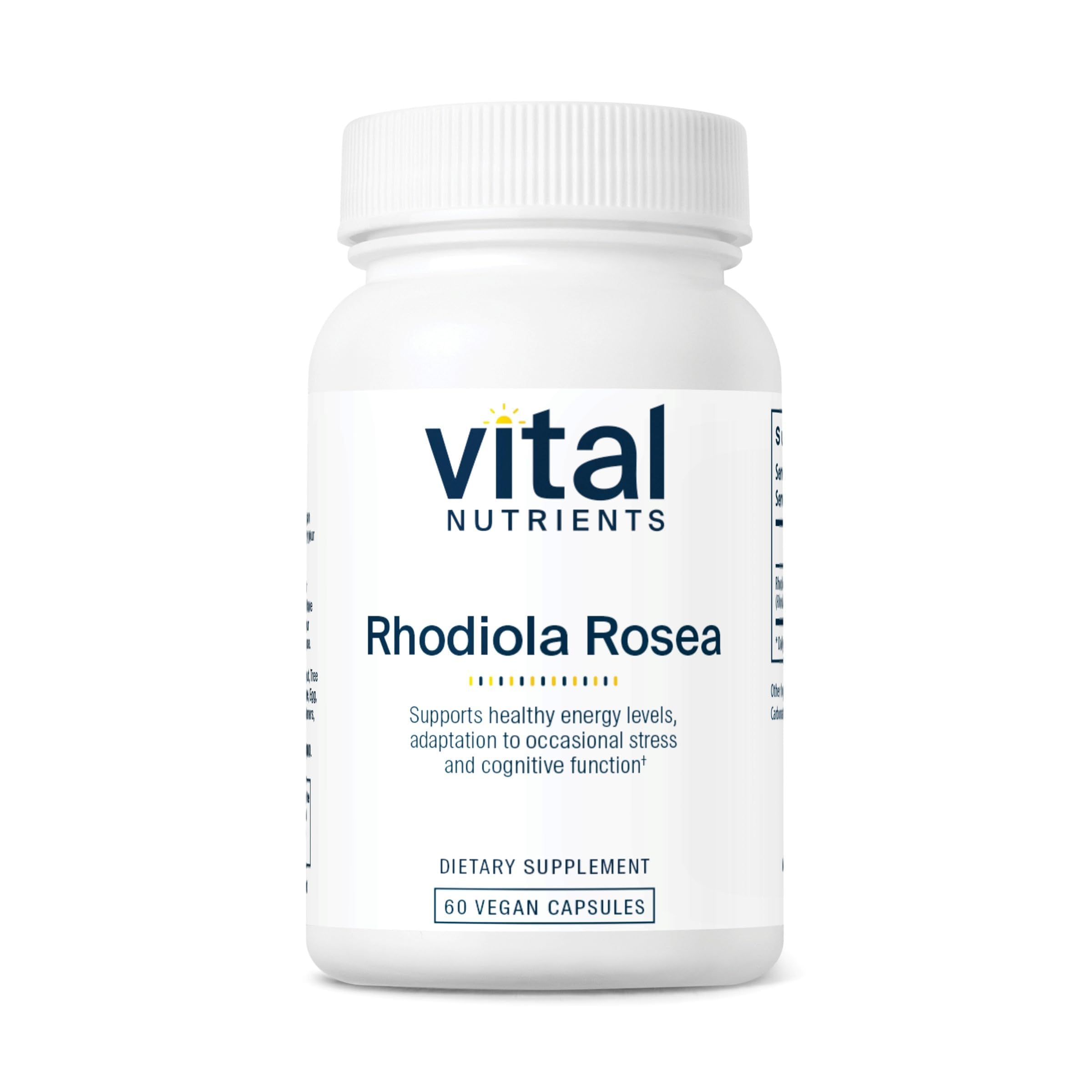 Vital Nutrients Rhodiola Rosea: botella de cápsulas para energía diaria