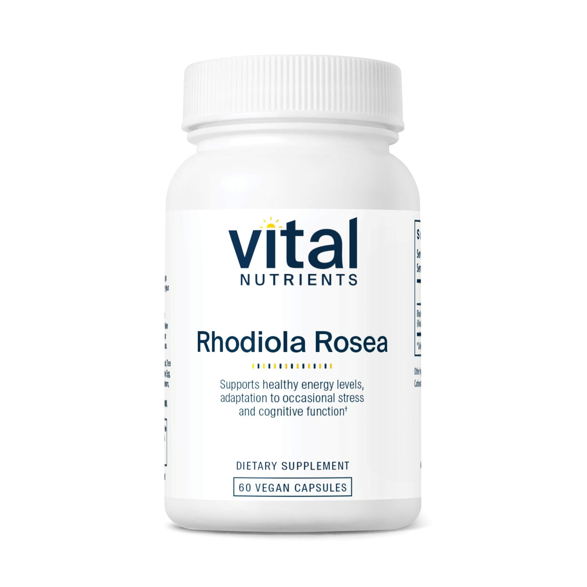 Vital Nutrients Rhodiola Rosea: botella de cápsulas para energía diaria