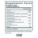 Vital Nutrients Sleep + Recover cápsulas visibles en la botella para un sueño reparador