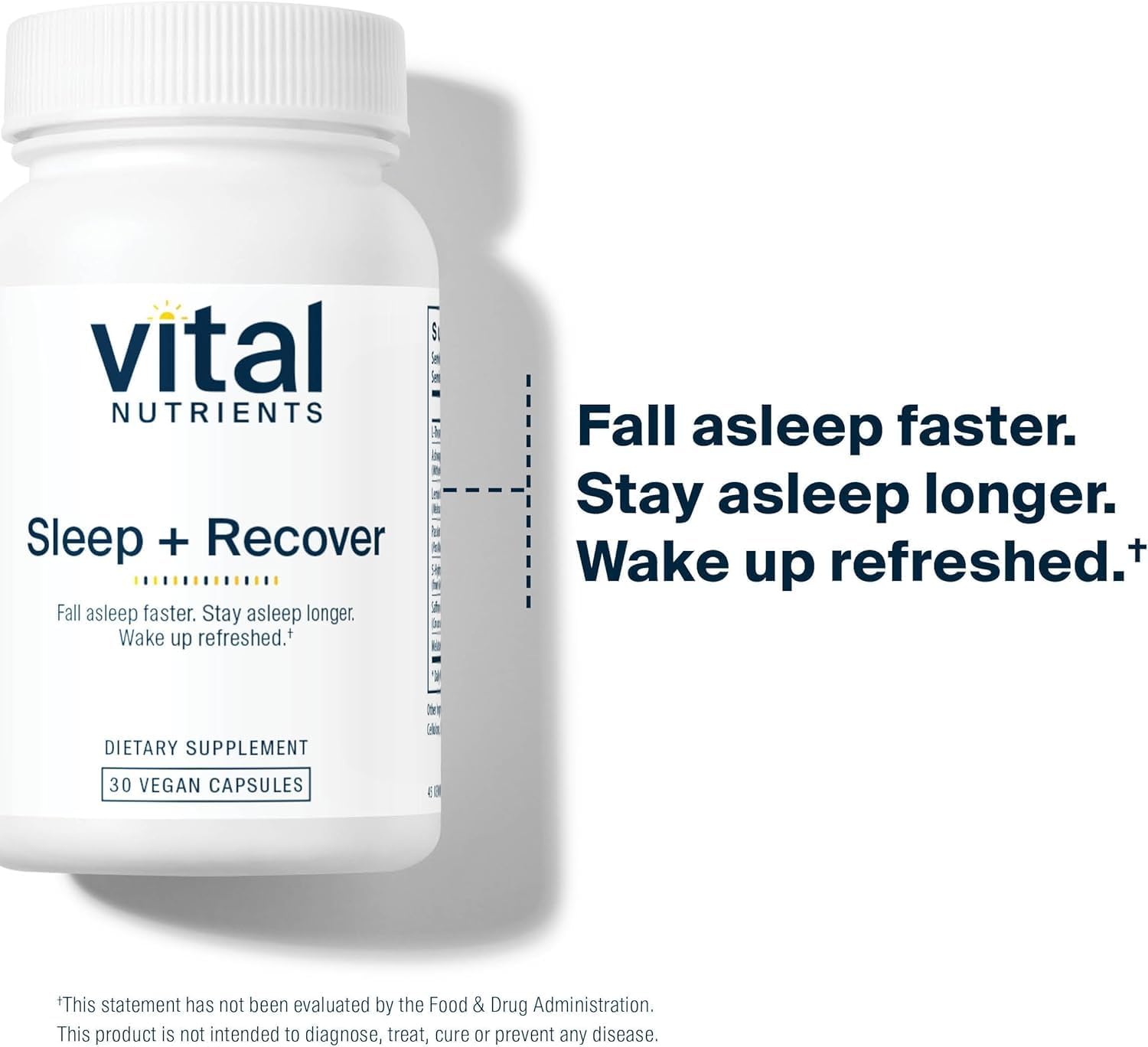 Vital Nutrients Sleep + Recover etiqueta detallada con guía de uso nocturno