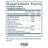 Vital Nutrients Soporte Adrenal – ingredientes clave visibles para equilibrio hormonal y manejo del estrés