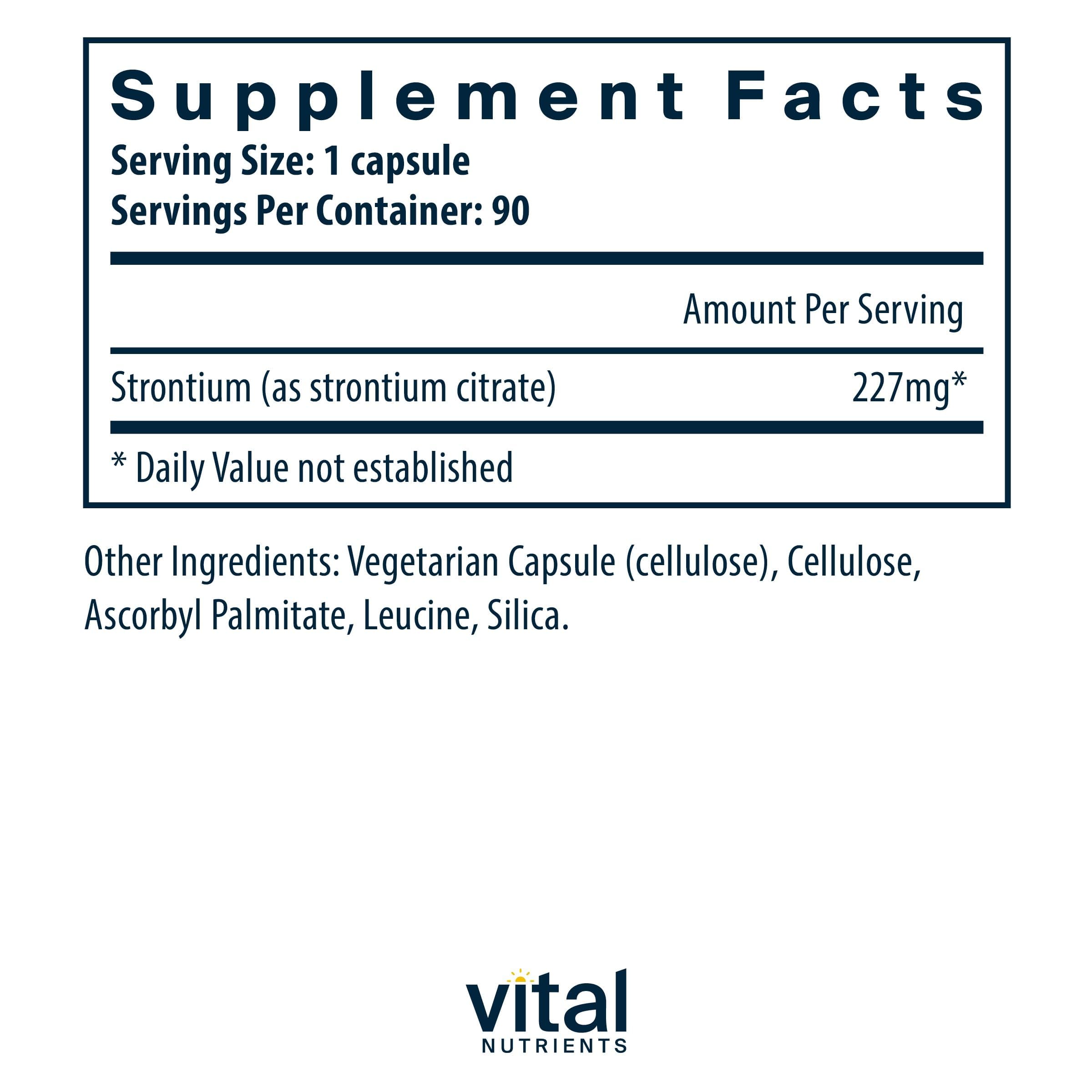 Vital Nutrients Strontium Citrate, bote de 90 cápsulas, fácil de incorporar a la rutina
