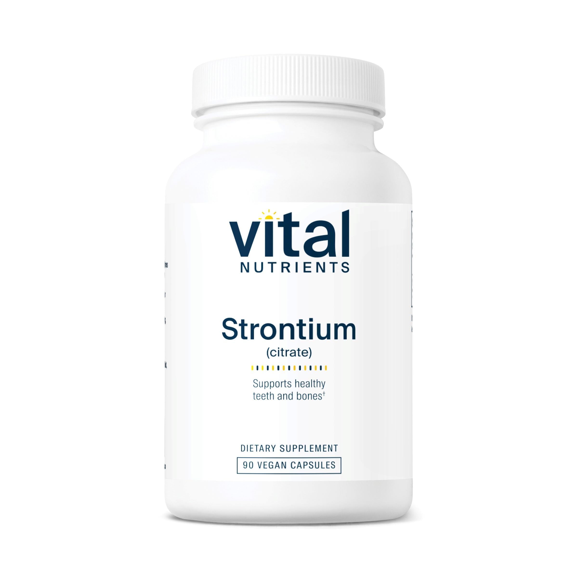 Vital Nutrients Strontium Citrate, embalaje visible, apoyo potencial a huesos y dientes sanos