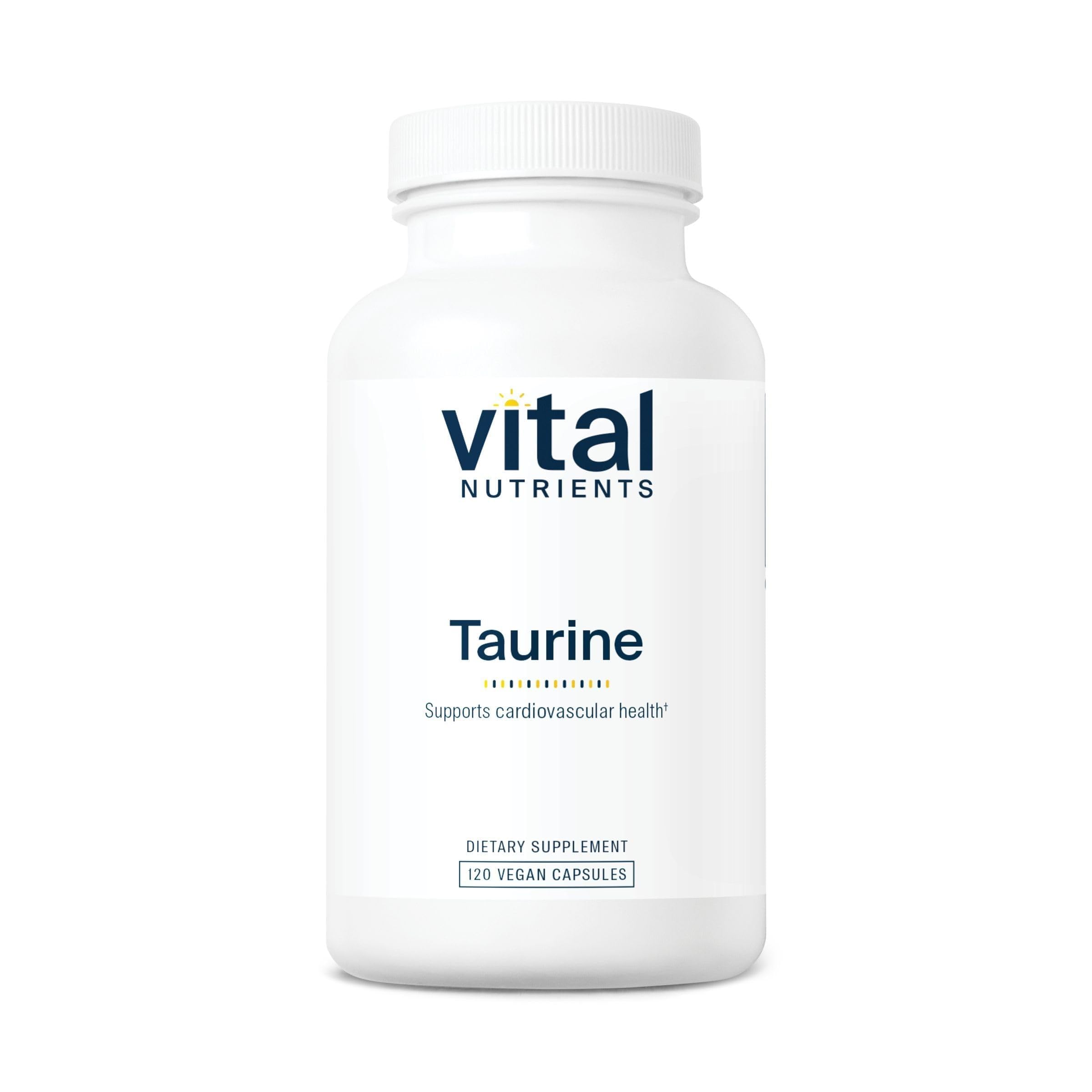 Vital Nutrients Taurina 1000mg botella: visualización clara de la presentación y tamaño de la dosis