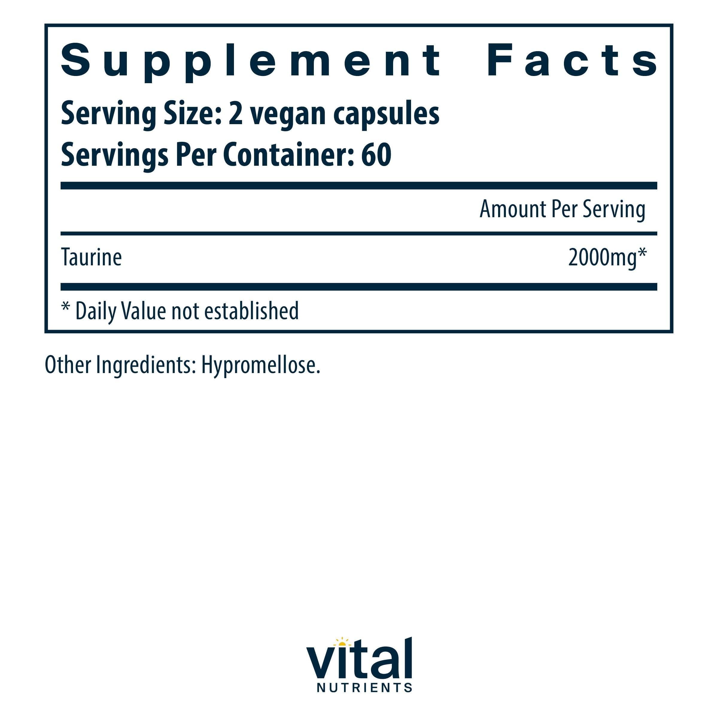 Vital Nutrients Taurina 1000mg cápsulas: formato suave para uso diario