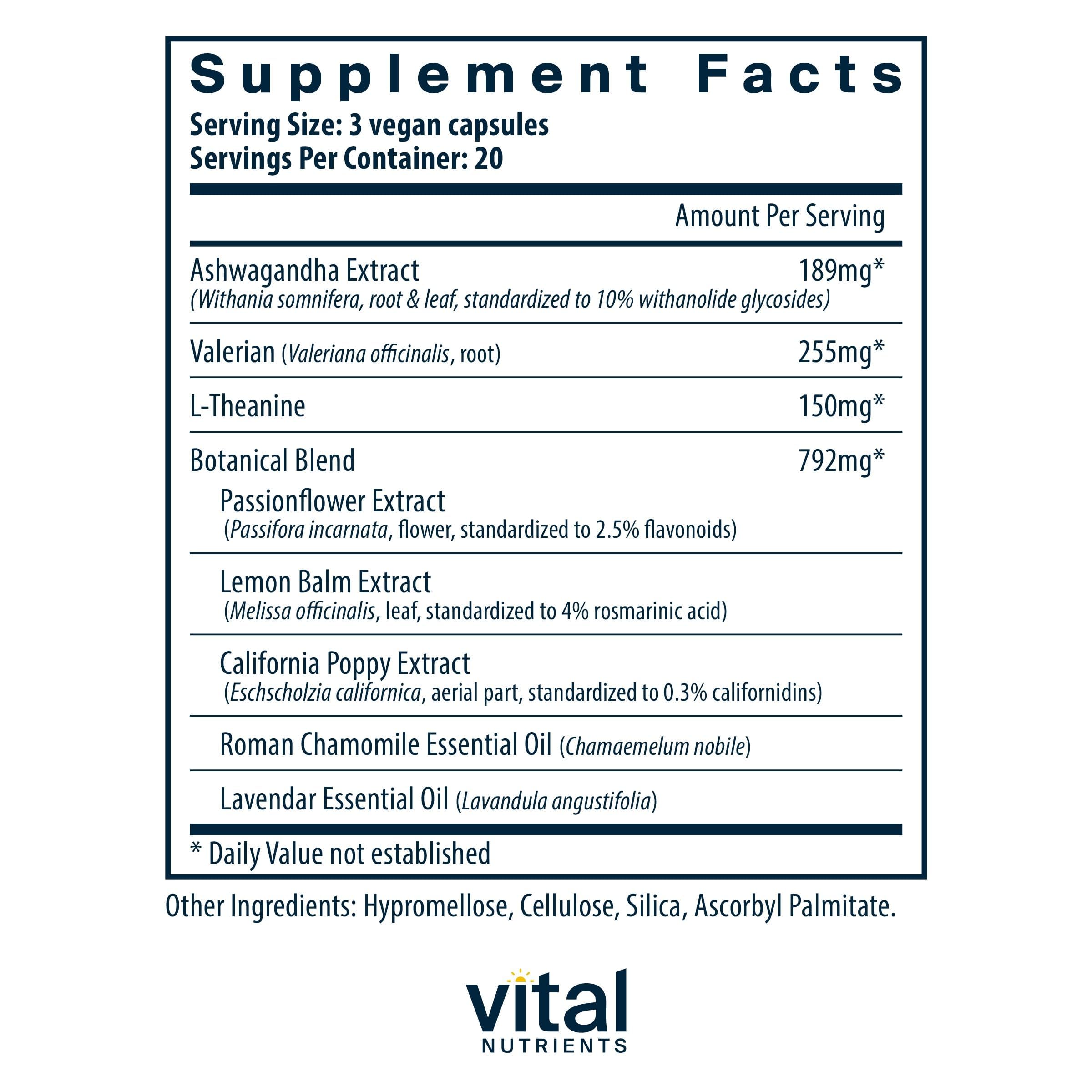 Vital Nutrients Tension Ease: cápsulas compactas para apoyo diario frente a la tensión nerviosa.