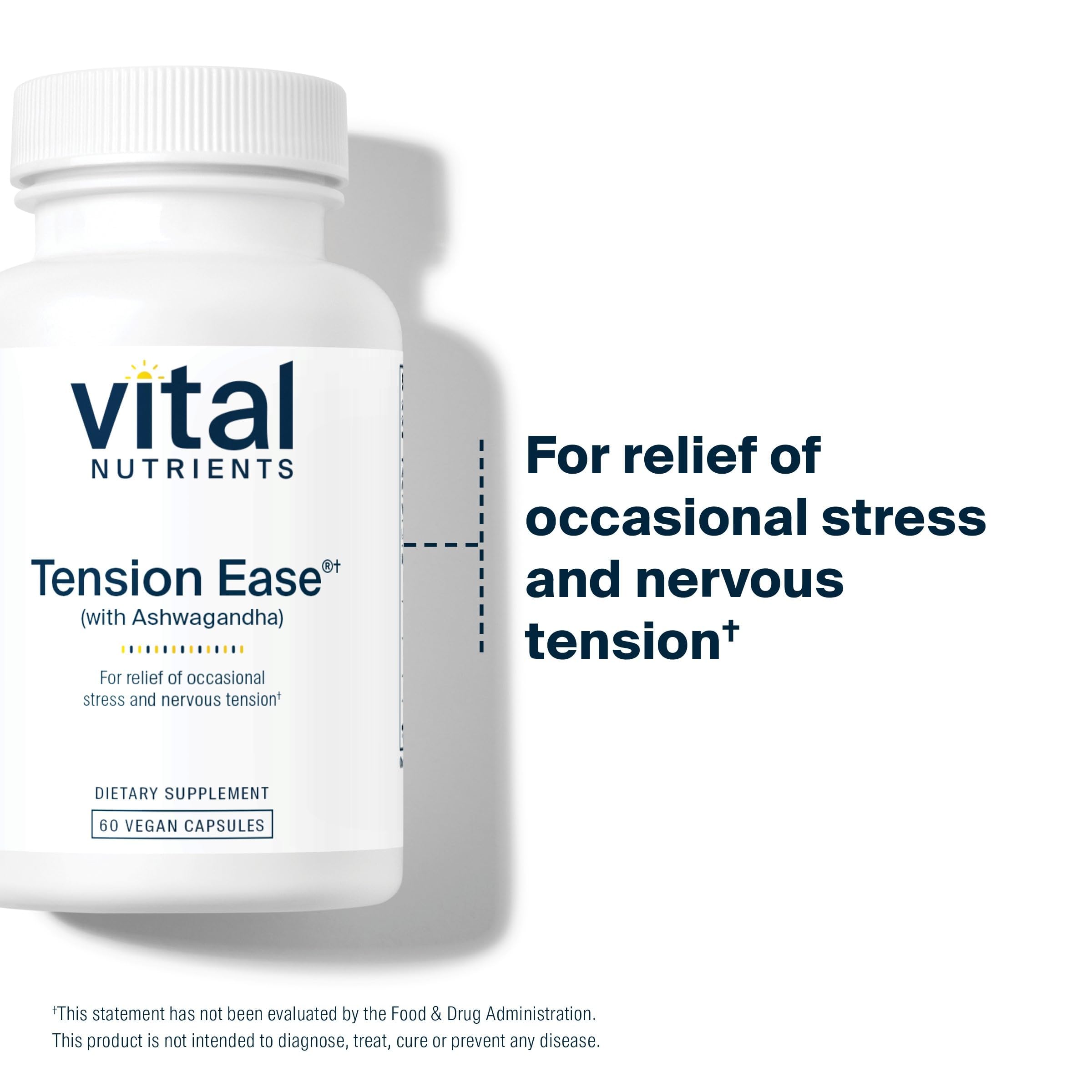 Vital Nutrients Tension Ease: certificado de calidad visible que inspira confianza.