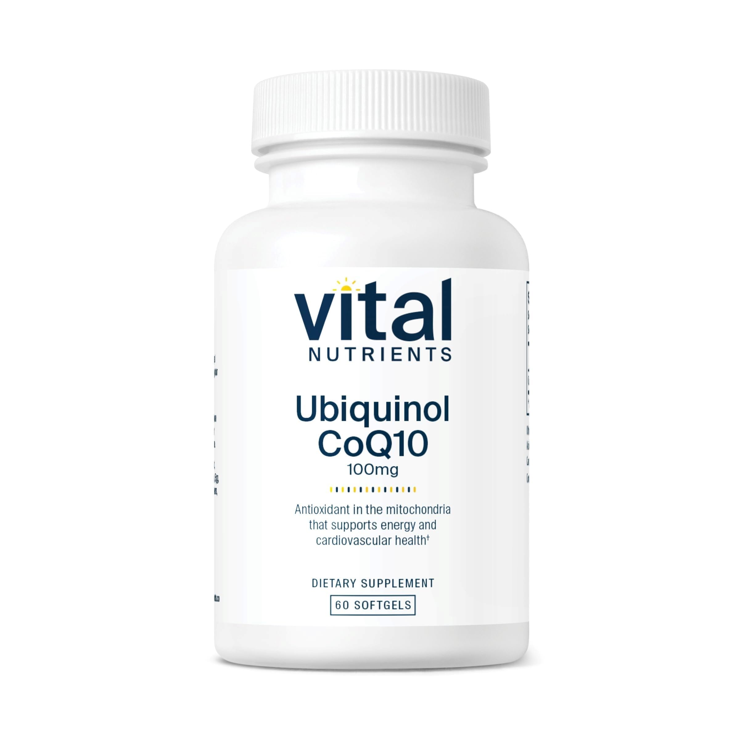 Vital Nutrients ubiquinol CoQ10: botella activada para energía diaria.