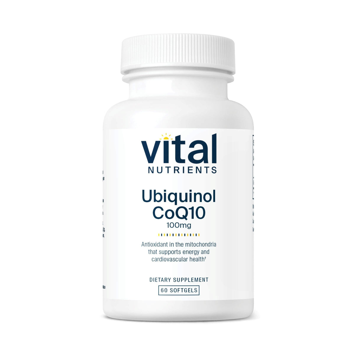 Vital Nutrients ubiquinol CoQ10: botella activada para energía diaria.