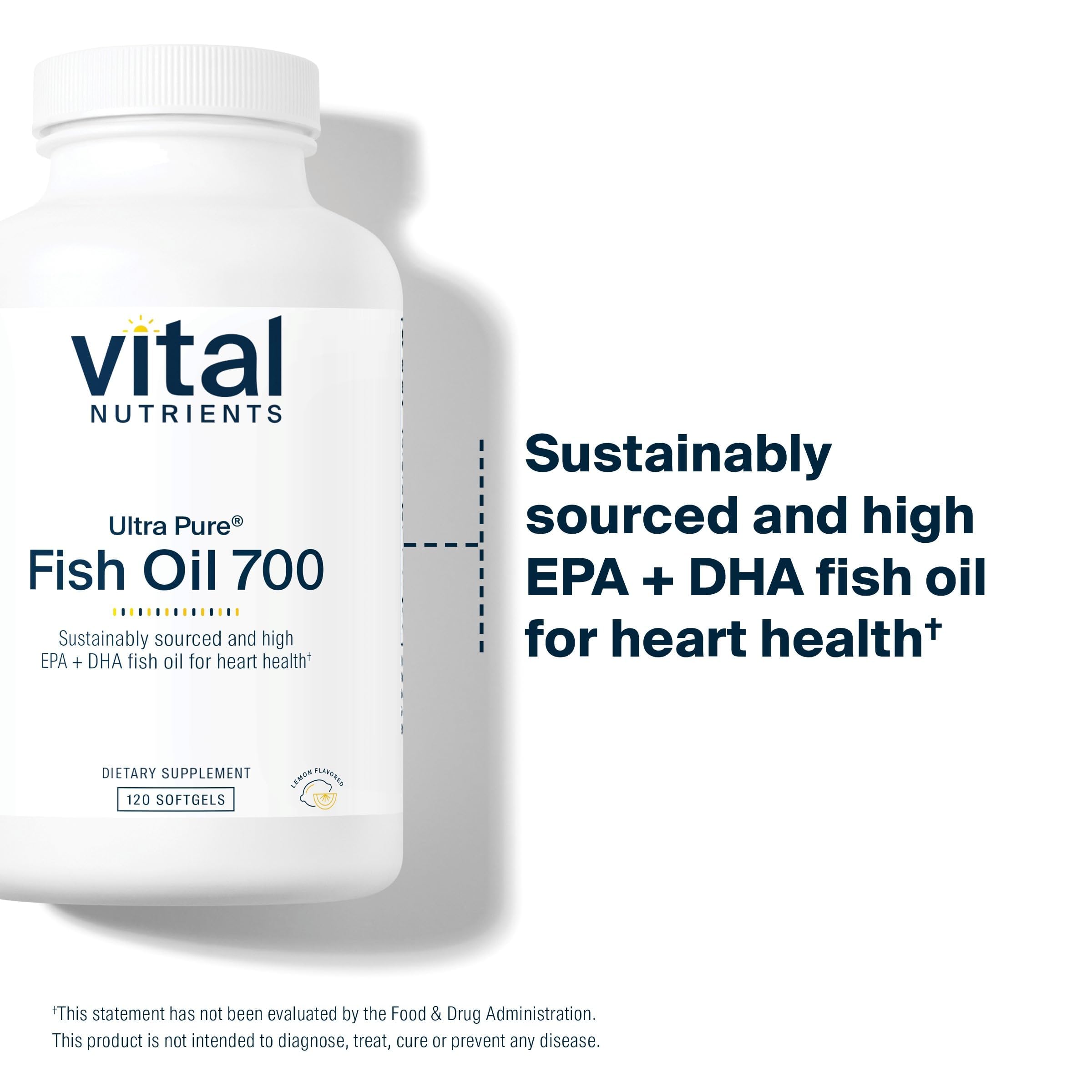 Cápsulas blandas de Vital Nutrients Ultra Pure Fish Oil 700, sabor limón.