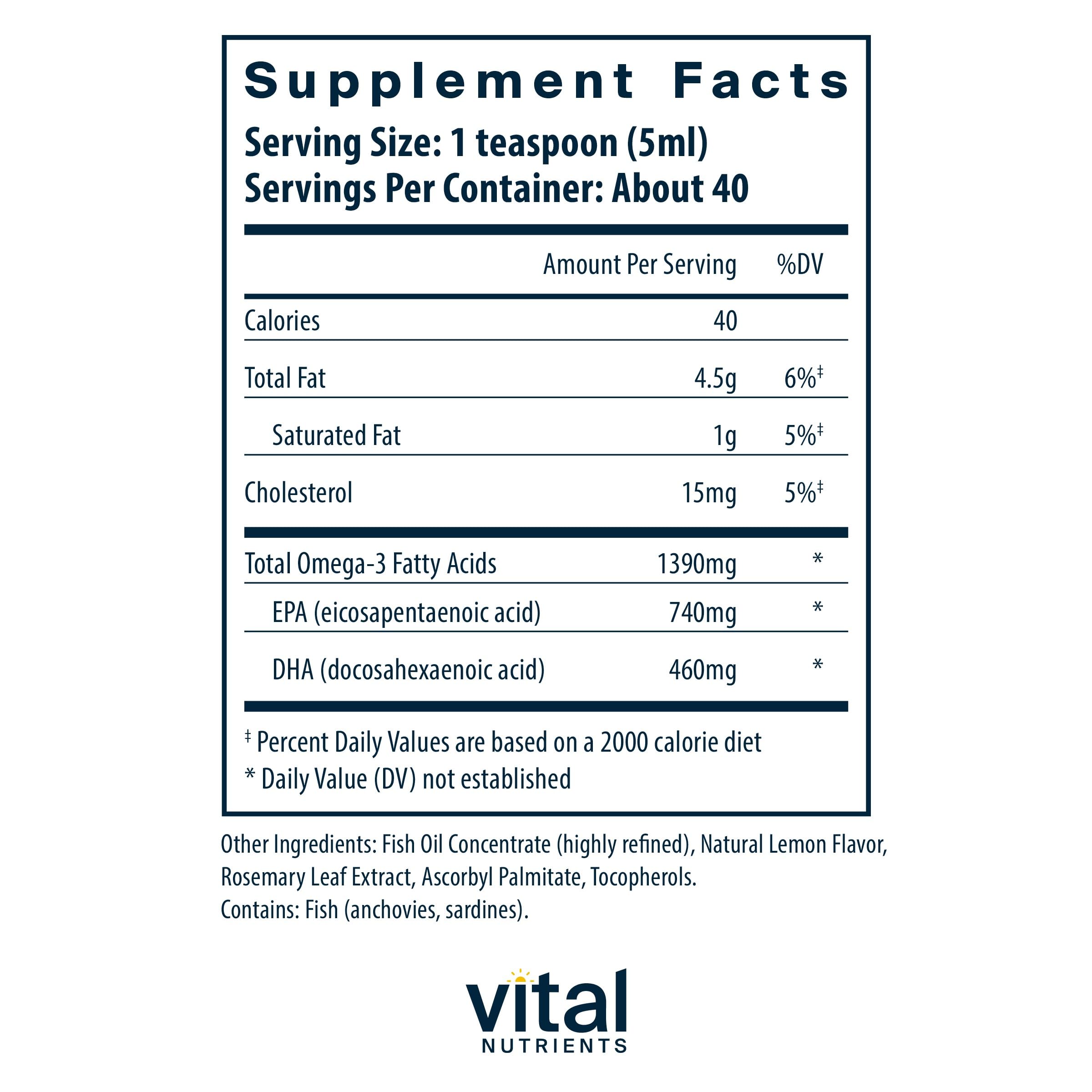 Vital Nutrients Ultra Pure Fish Oil 1400: sabor limón natural, agradable en la dosis diaria.
