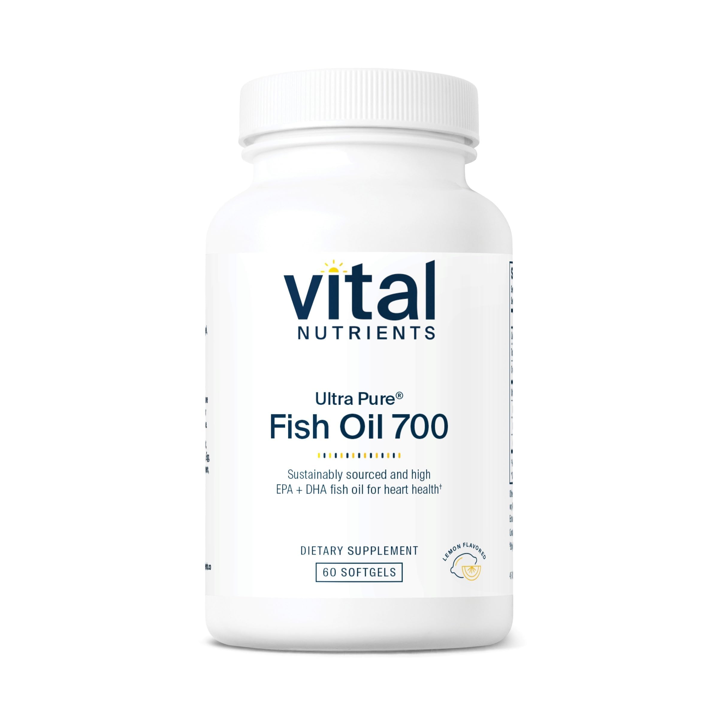 Vital Nutrients Ultra Pure Fish Oil 700 - botella con sabor a limón para consumo diario.