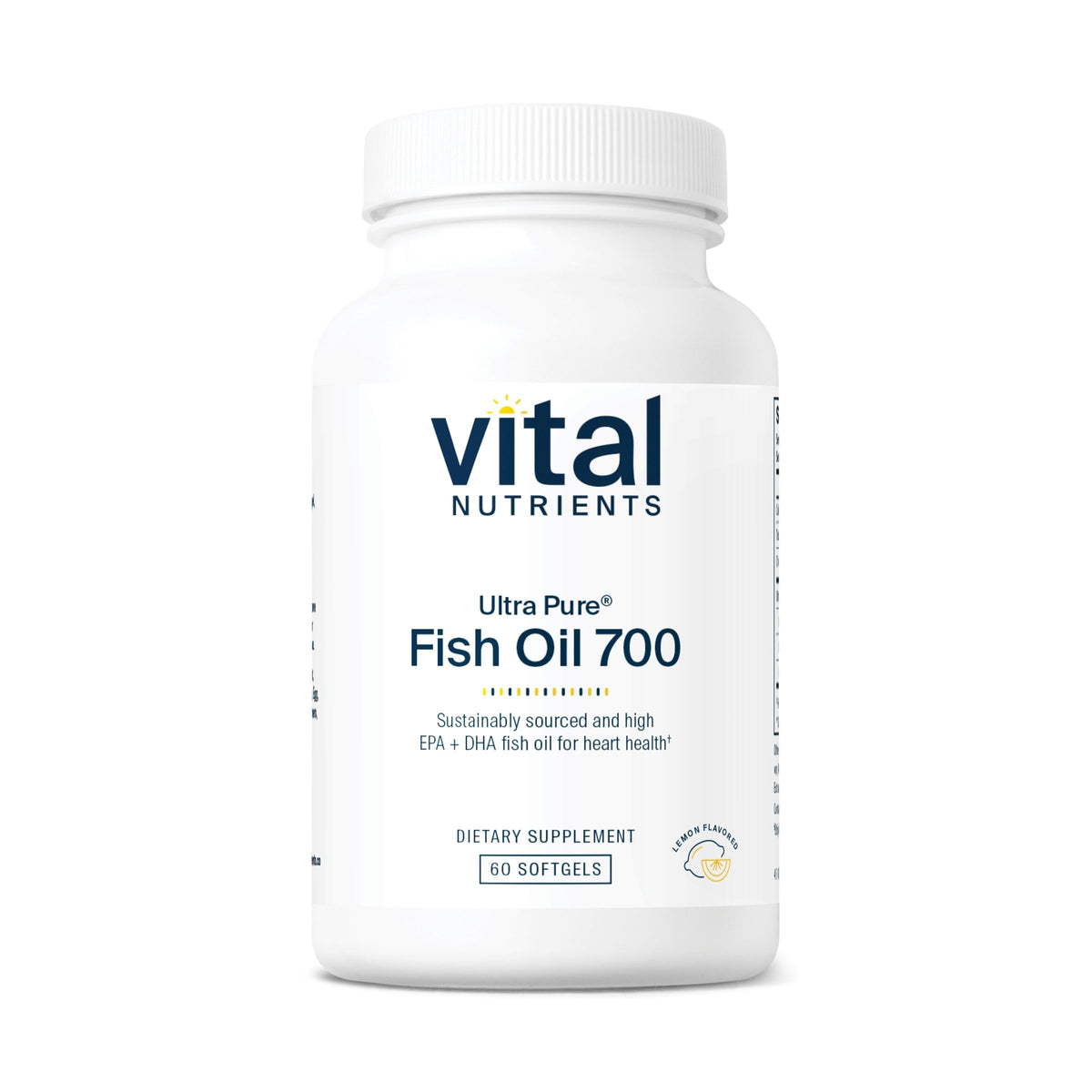 Vital Nutrients Ultra Pure Fish Oil 700 - botella con sabor a limón para consumo diario.