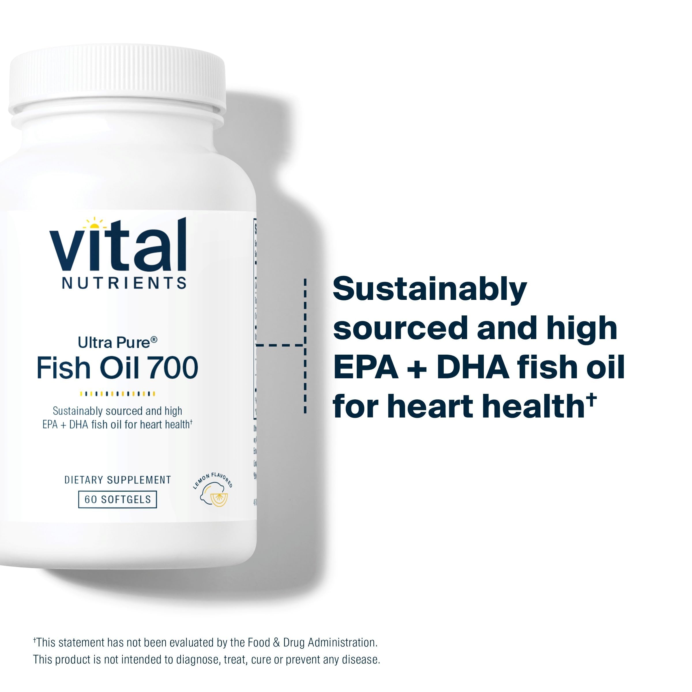 Vital Nutrients Ultra Pure Fish Oil 700 - etiqueta limpia, sin gluten, sin lactosa ni soja.