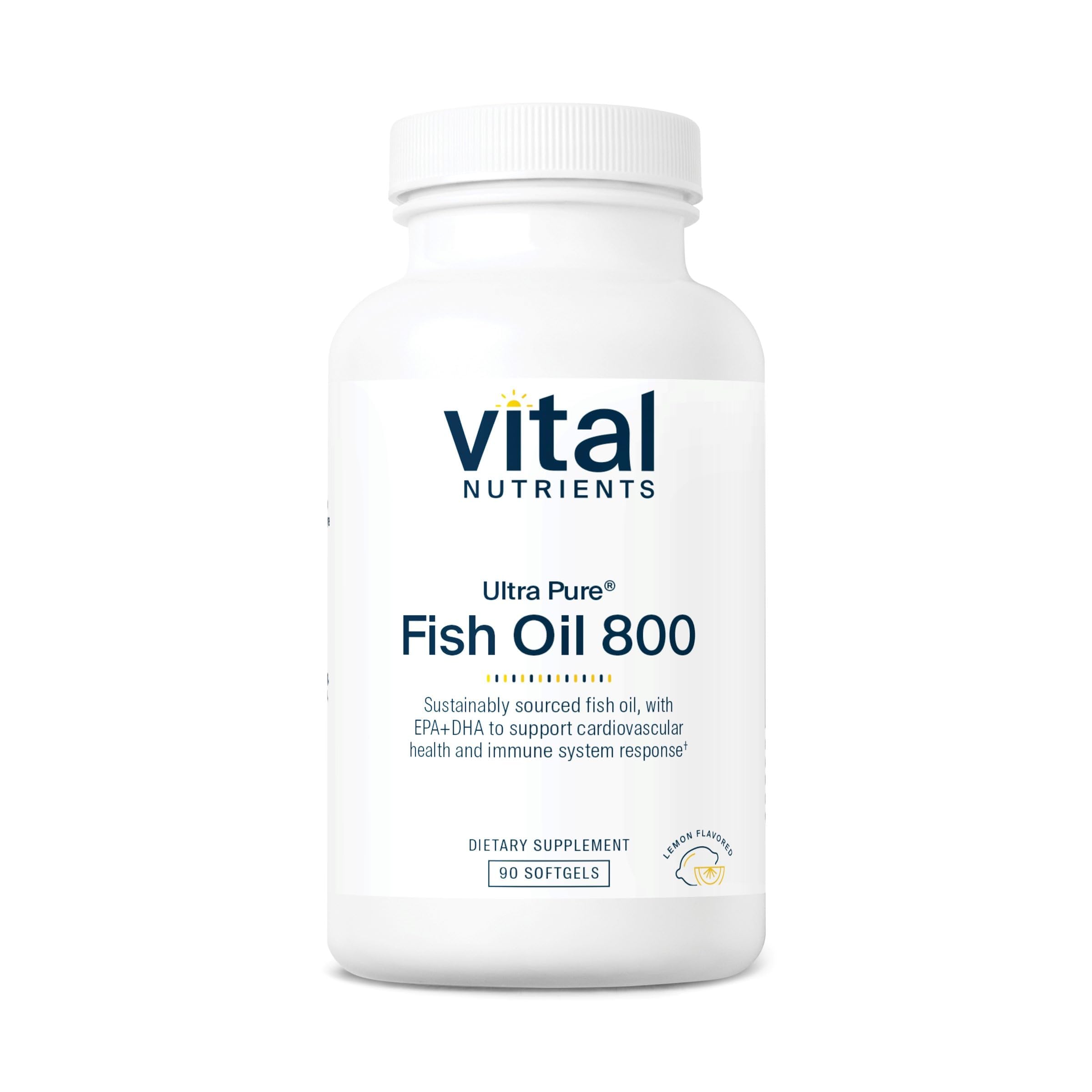 Vital Nutrients Ultra Pure Fish Oil 800 cápsulas limón para apoyar la salud cardiovascular.
