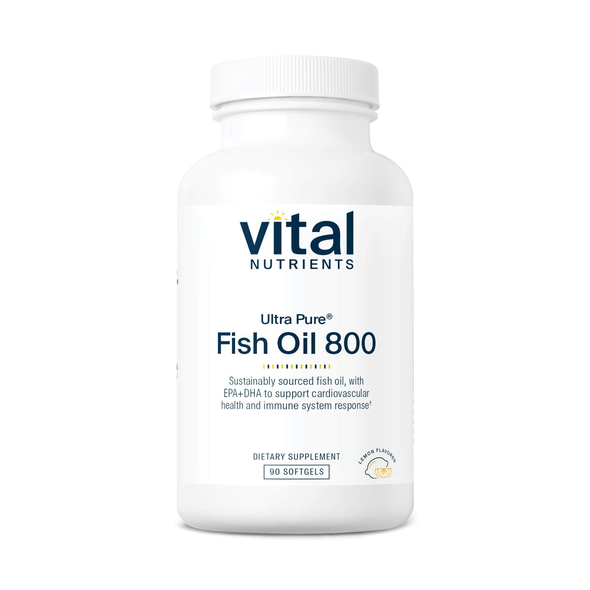 Vital Nutrients Ultra Pure Fish Oil 800 cápsulas limón para apoyar la salud cardiovascular.
