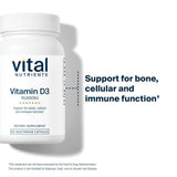 Vital Nutrients Vitamina D 10000 UI etiqueta: fórmula limpia y sin colorantes.