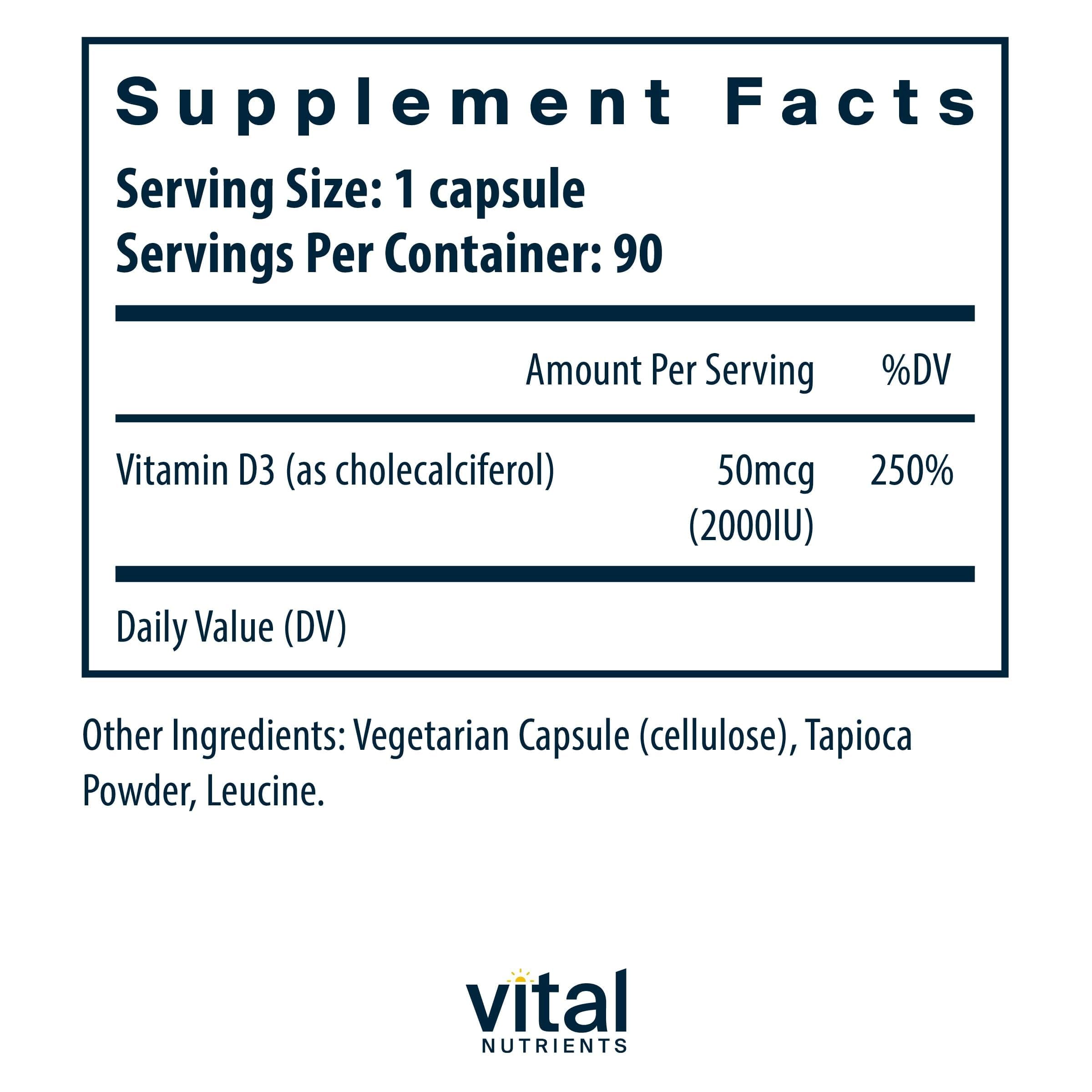 Vital Nutrients Vitamina D3, cápsulas de absorción rápida para uso diario