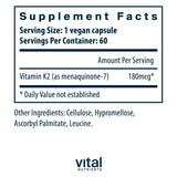 Vital Nutrients Vitamina K2-7: cápsulas fáciles de incorporar en la rutina diaria.