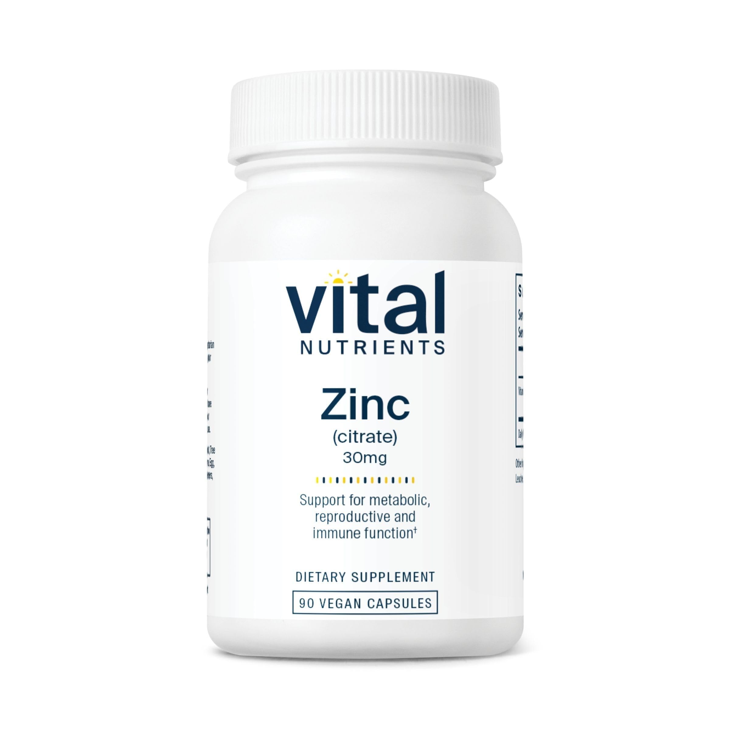 Vital Nutrients Zinc Citrato cápsulas, 30 mg fácilmente absorbibles para apoyo inmune diario.