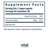 Vital Nutrients Zinc Citrato frasco delantero, envase práctico para uso diario.