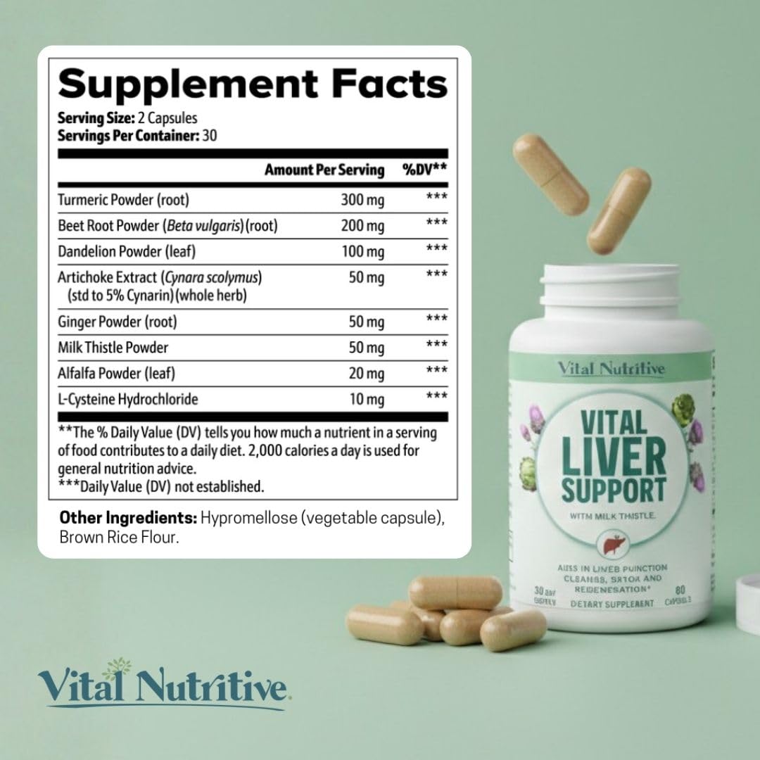 Vital Liver Support: bote de cápsulas en mesa, ritual diario fácil.
